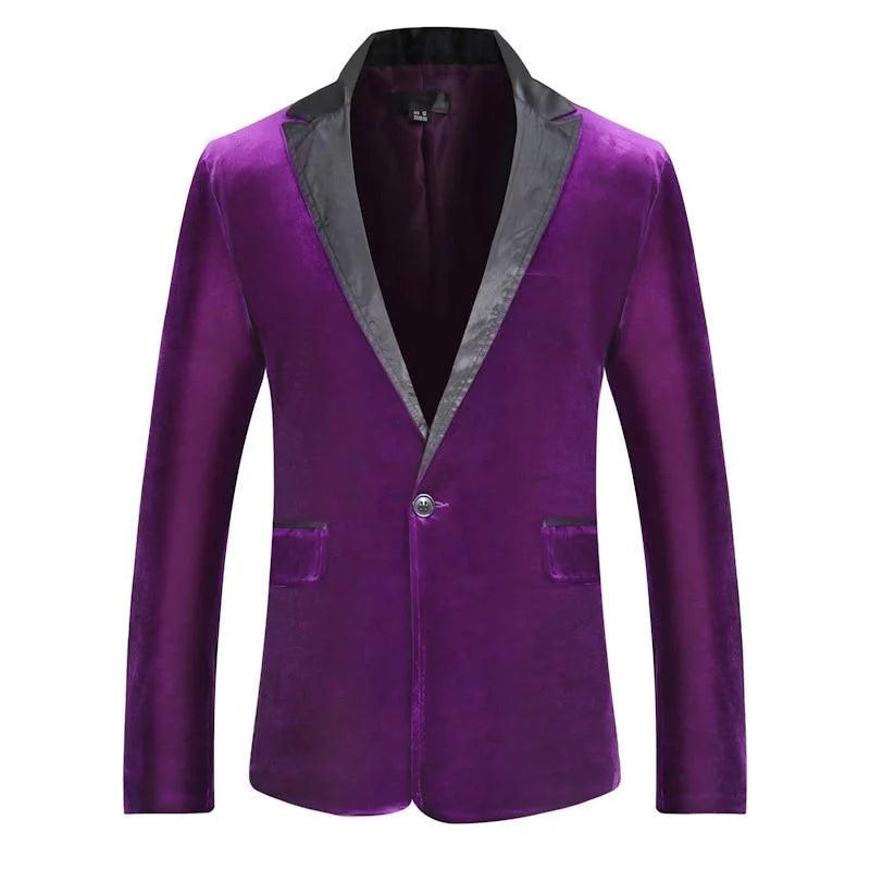 The Xavier Slim Fit Velvet Blazer Suit Jacket - Violet