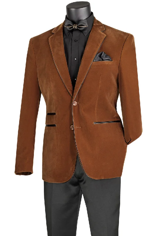 Velourfy Collection: Bourbon Velvet with Faux Leather Trim Single Breasted Slim Fit Blazer Velourfy Collection: Bourbon Velvet with Faux Leather Trim Single Breasted Slim Fit Blazer