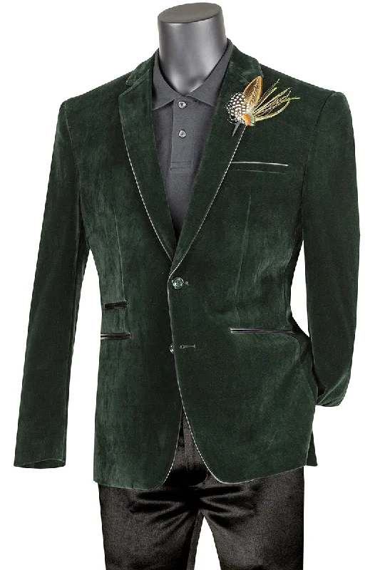 Velourfy Collection: Emerald Velvet with Faux Leather Trim Single Breasted Slim Fit Blazer Velourfy Collection: Emerald Velvet with Faux Leather Trim Single Breasted Slim Fit Blazer
