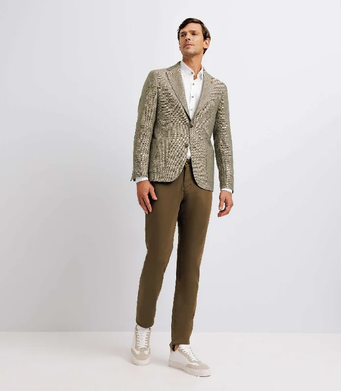 Veste kaki et beige en lin à coudières