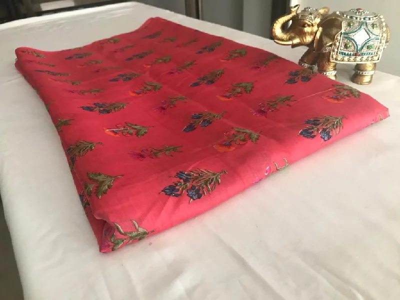 Dark Red Floral Floral Hand Screen Printed Viscose Muslin Silk Fabric