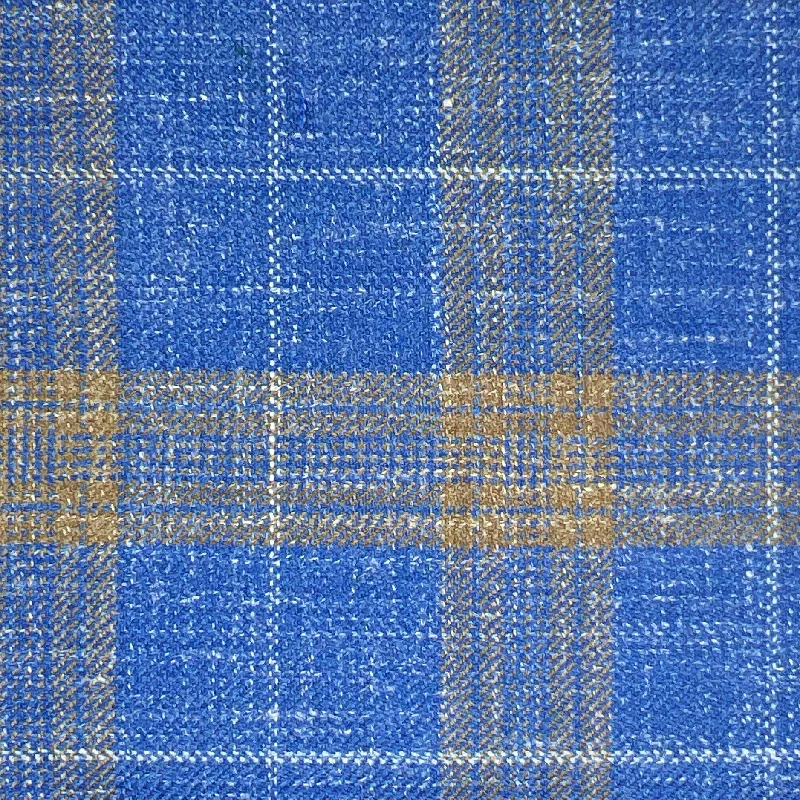 Westwood Hart Blue with Brown Plaid Wool Linen Silk Blend Men's Sportcoat