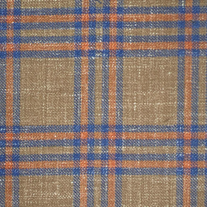 Westwood Hart Brown with Orange and Blue Windowpane Wool Linen Silk Blend Men's Sportcoat