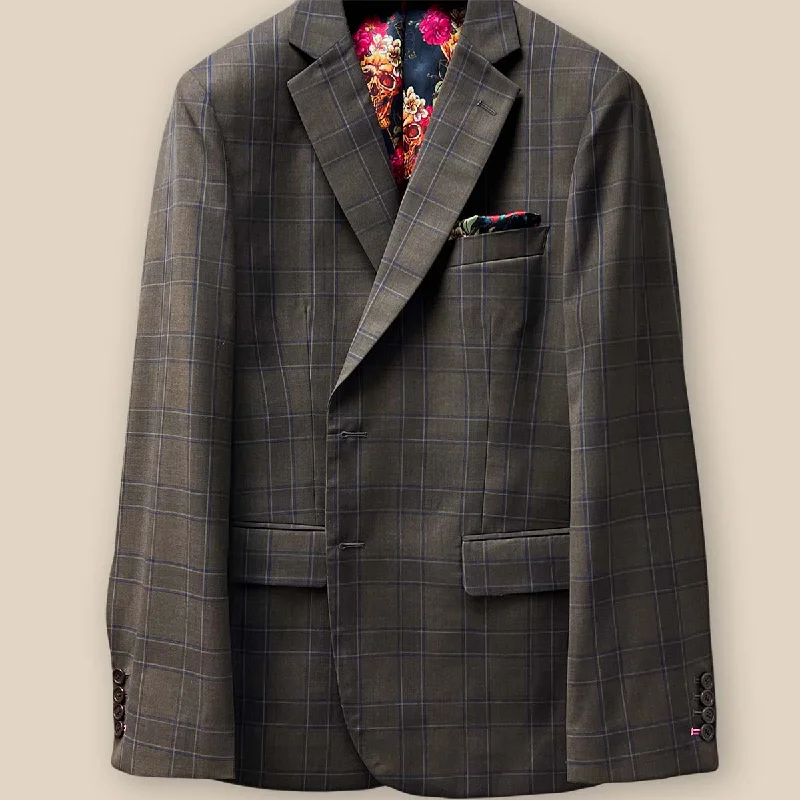 Westwood Hart Chocolate Brown Prince of Wales Plaid with Royal Blue Windowpane Men's Sportcoat