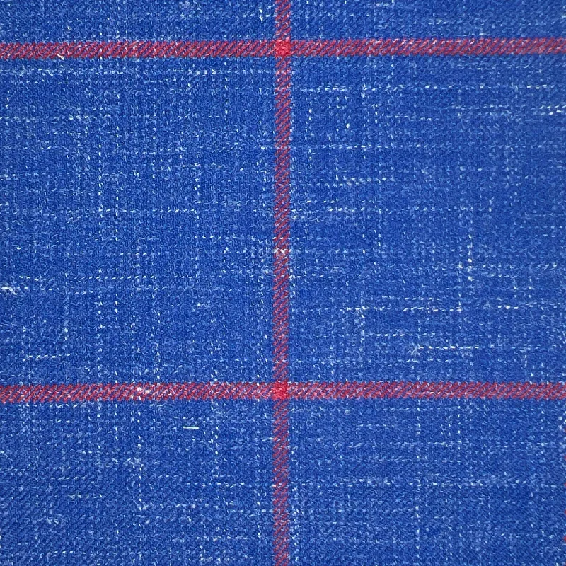 Westwood Hart Cobalt Blue with Tomato Red Windowpane Wool Linen Silk Blend Men's Sportcoat