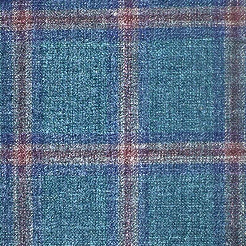 Westwood Hart Dark Green with Deep Purple and Navy Plaid Wool Linen Silk Blend Men's Sportcoat