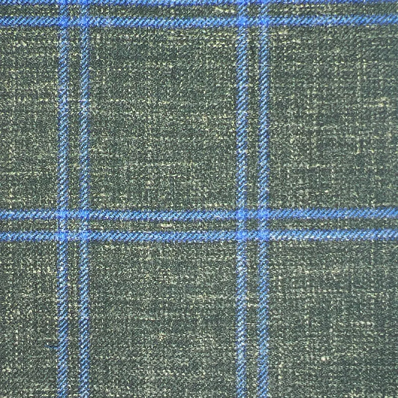 Westwood Hart Dark Green with Royal Blue Windowpane Wool Linen Silk Blend Men's Sportcoat