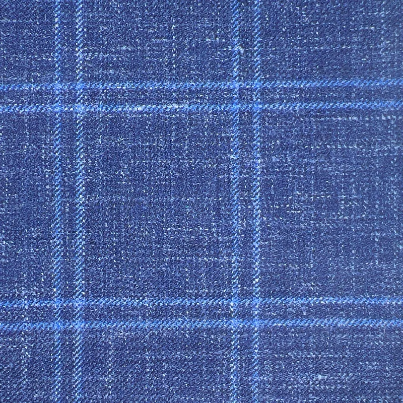 Westwood Hart Denim Blue with Medium Blue Plaid Wool Linen Silk Blend Men's Sportcoat