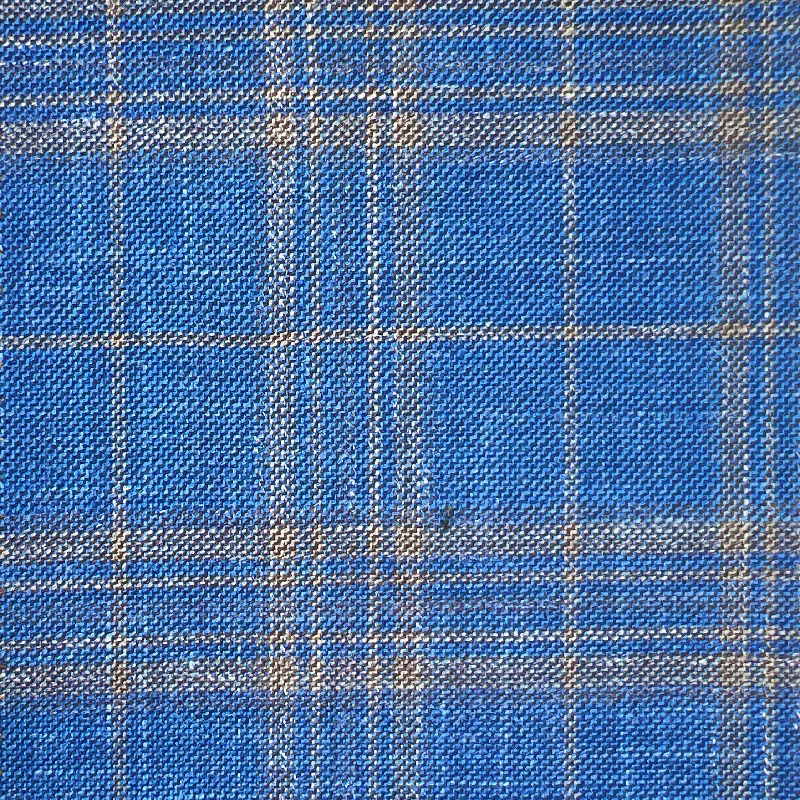 Westwood Hart Egyptian Blue with Brown Plaid Wool Linen Silk Blend Men's Sportcoat