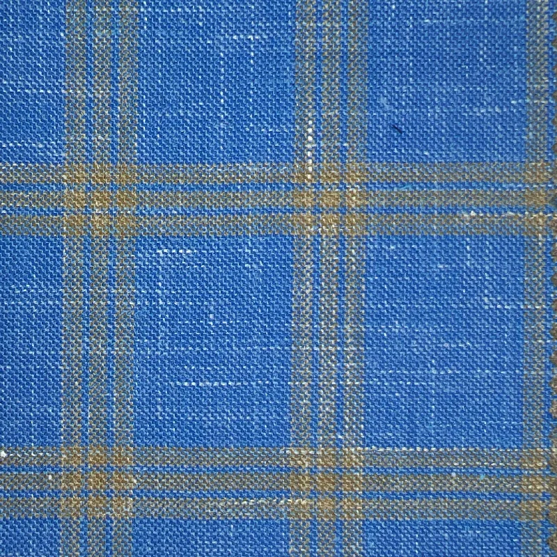 Westwood Hart Light Blue with Light Brown Plaid Wool Linen Silk Blend Men's Sportcoat