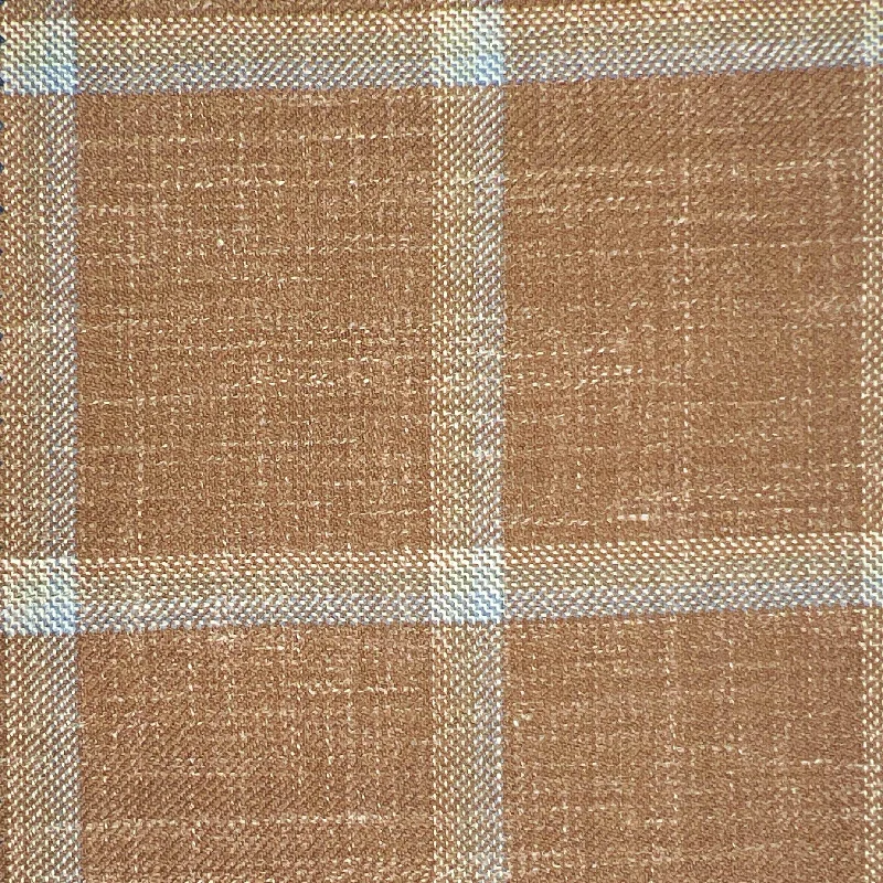 Westwood Hart Light Taupe with Tan and Sky Blue Wool Windowpane Linen Silk Blend Men's Sportcoat