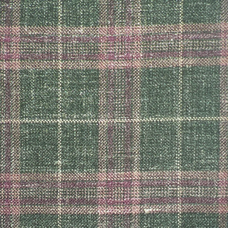 Westwood Hart Olive Green with Lilac and Purple Plaid Wool Linen Silk Blend Men's Sportcoat
