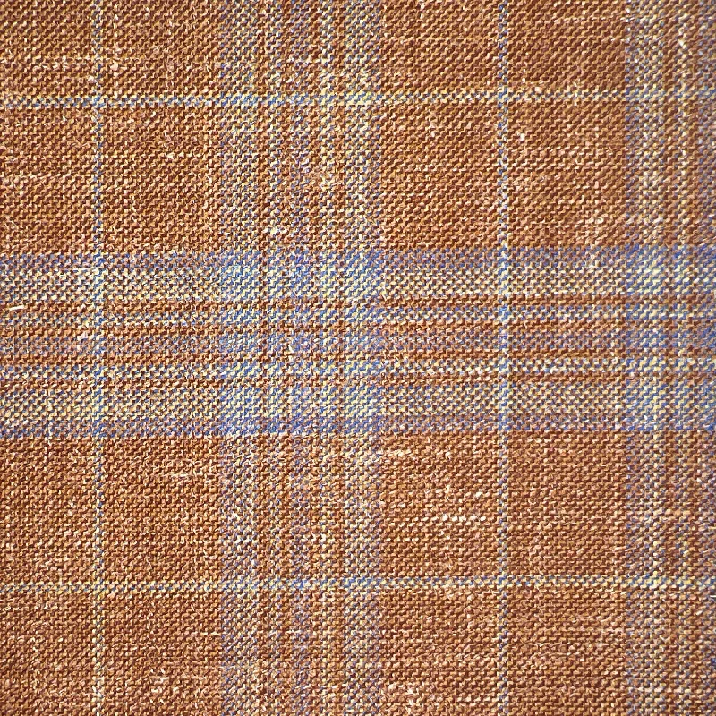 Westwood Hart Rustic Brown with Pastel Tan and Blue Plaid Wool Linen Silk Blend Men's Sportcoat