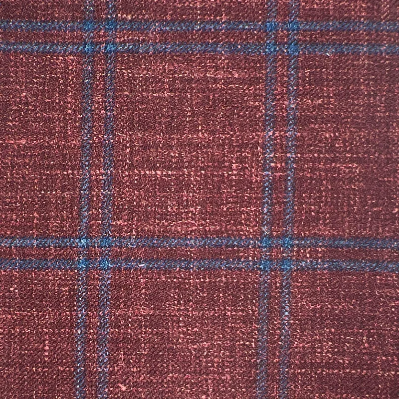 Westwood Hart Cranberry with Navy Windowpane Wool Linen Silk Blend Men's Sportcoat