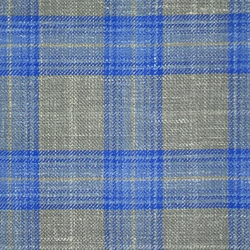 Westwood Hart Slate Grey with Royal Blue Glen Plaid and Tan Windowpane Wool Linen Silk Blend Men's Sportcoat