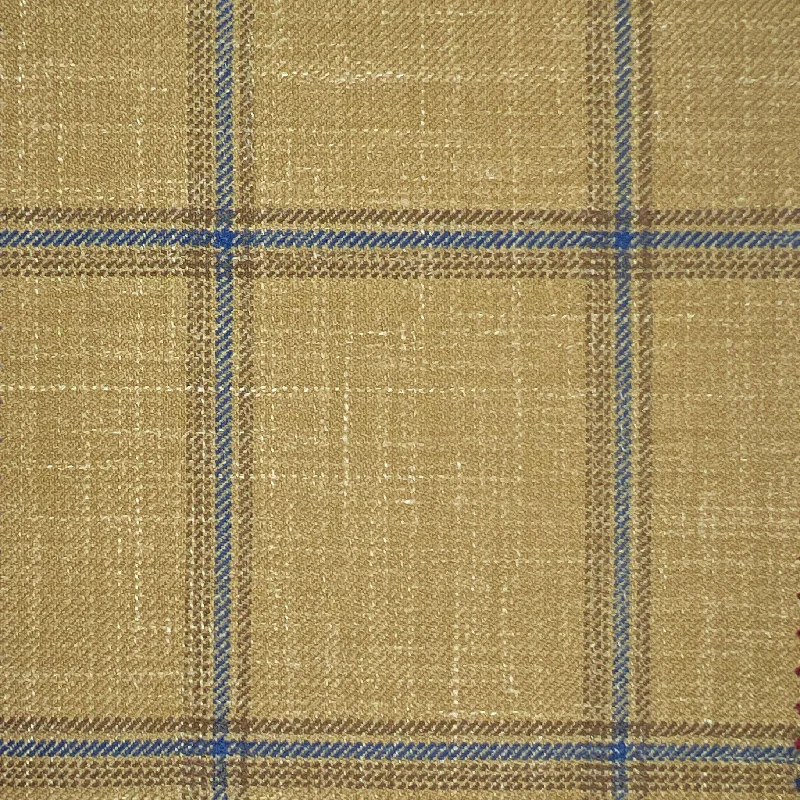 Westwood Hart Tan with Royal Blue Windowpane Wool Linen Silk Blend Men's Sportcoat