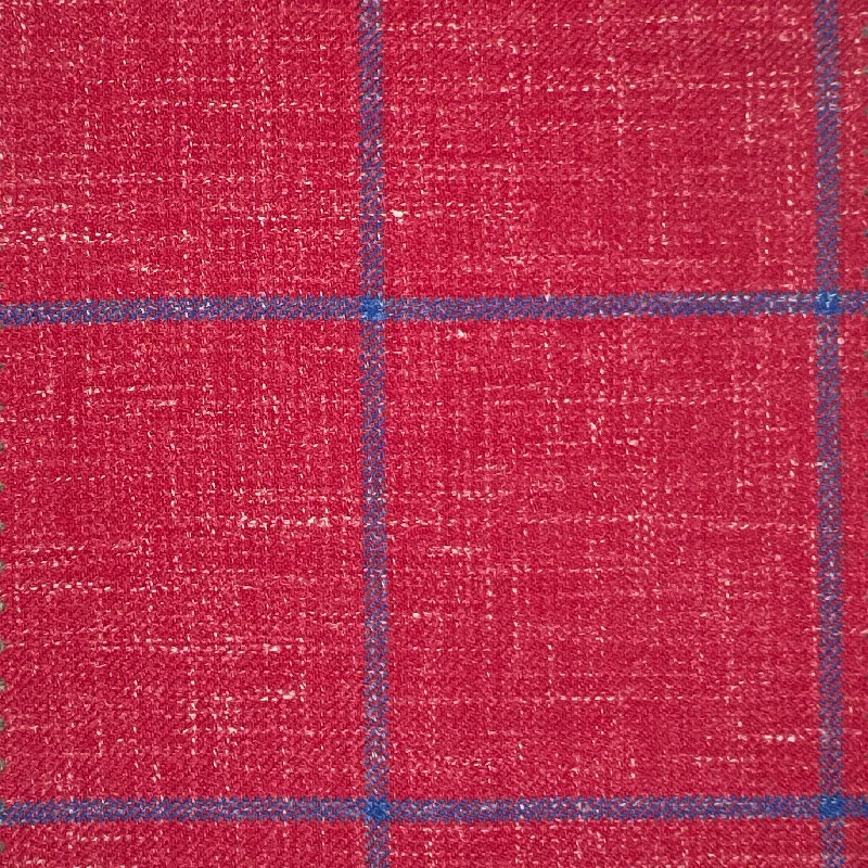 Westwood Hart Tomato Red with Cobalt Blue Windowpane Wool Linen Silk Blend Men's Sportcoat