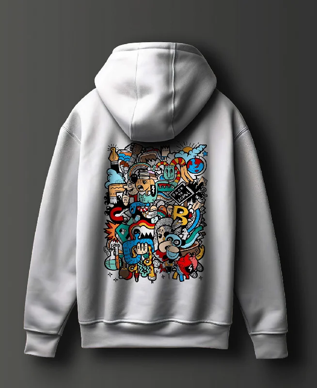 White Graphic Printed Cotton Hoodie - #0113