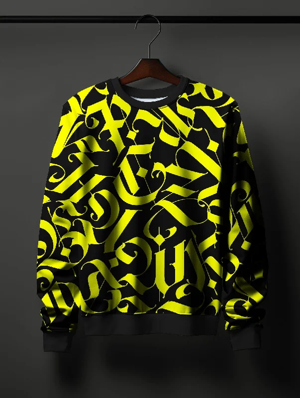 Yellow Black Mens Printed Sweatshirt